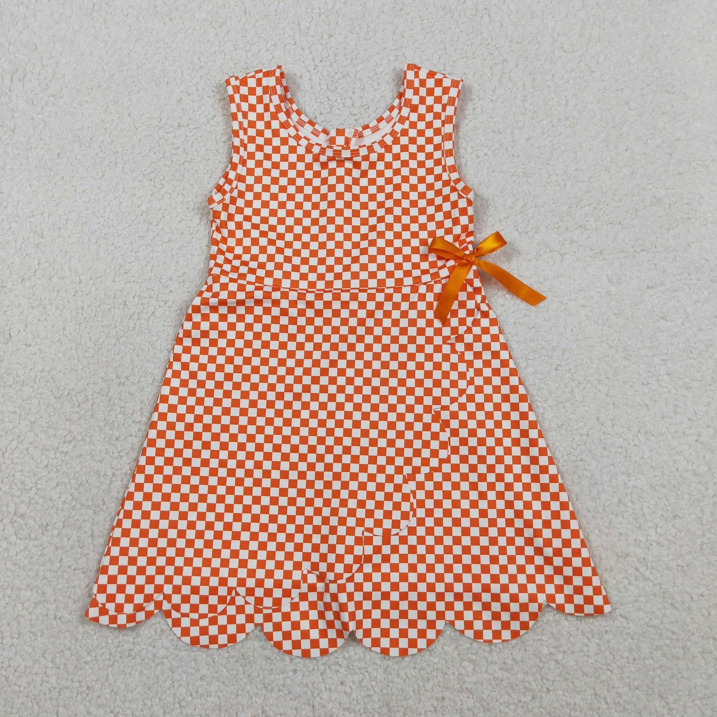 RTS Sibling Baby Girls Blue Orange Checked Yoga Active Shorts Scallop Knee Length Dresses