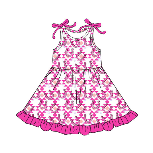 12.16 GSD3430 Pre order No Moq Baby Girls Bows Sleeveless Shoes Aztec Western Ruffle Knee Length Dresses