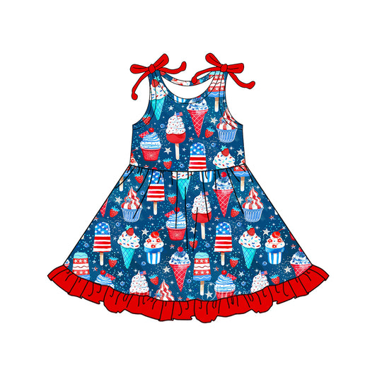 12.16 GSD3434 Pre order No Moq Baby Girls Popsicle Ice Cream 4th of July Ruffle Knee Length Dresses