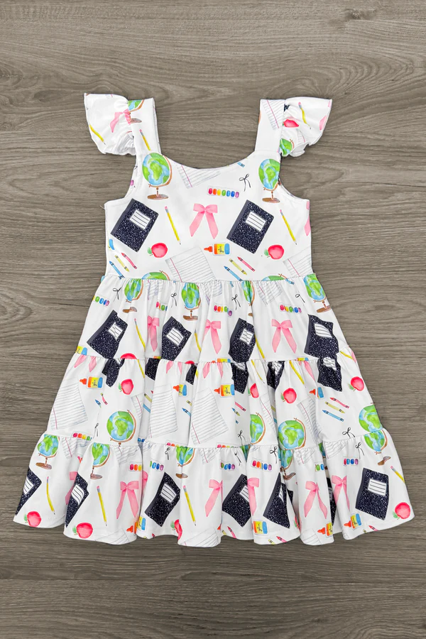 12.17 GSD3438 Pre order No Moq Baby Girls Pencil Apples Back to School Knee Length Dresses