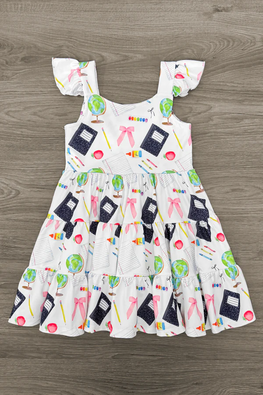 12.17 GSD3438 Pre order No Moq Baby Girls Pencil Apples Back to School Knee Length Dresses