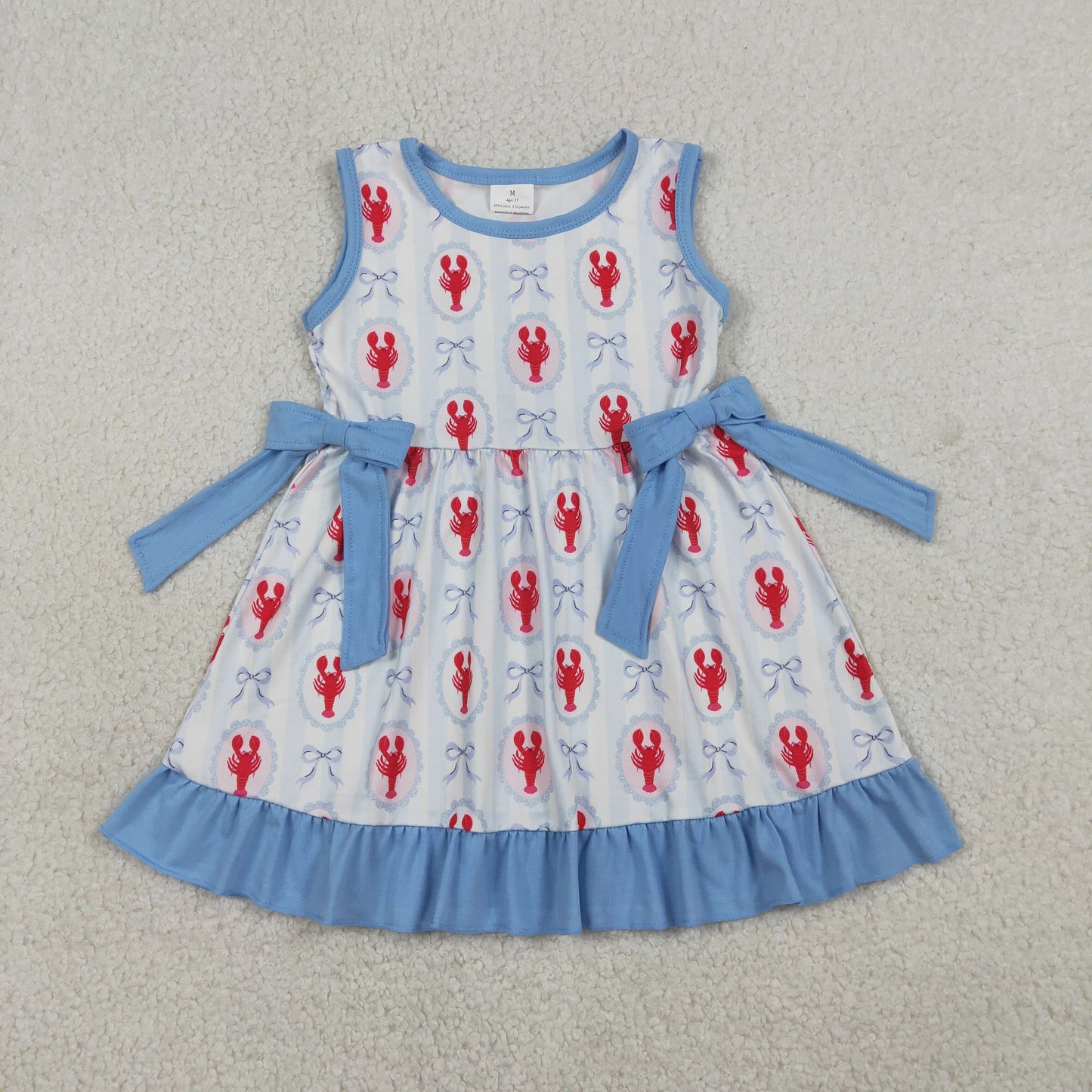 1.13 RTS NO MOQ （In stock）GSD3448 Baby Girls Sleeveless Bows Crayfishes Ruffle Knee Length Dresses