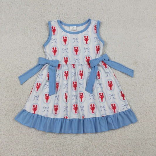 1.13 RTS NO MOQ （In stock）GSD3448 Baby Girls Sleeveless Bows Crayfishes Ruffle Knee Length Dresses