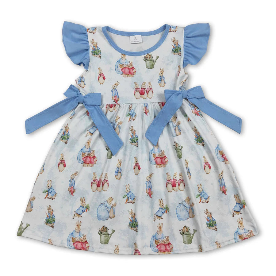 RTS Sibling bow flutter sleeves baseball kids girls dresses