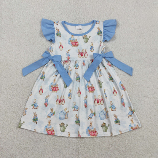1.28 RTS NO MOQ （In stock）GSD3452 Baby Girls Flutter Sleeve Rabbits Bows Easter Knee Length Dresses