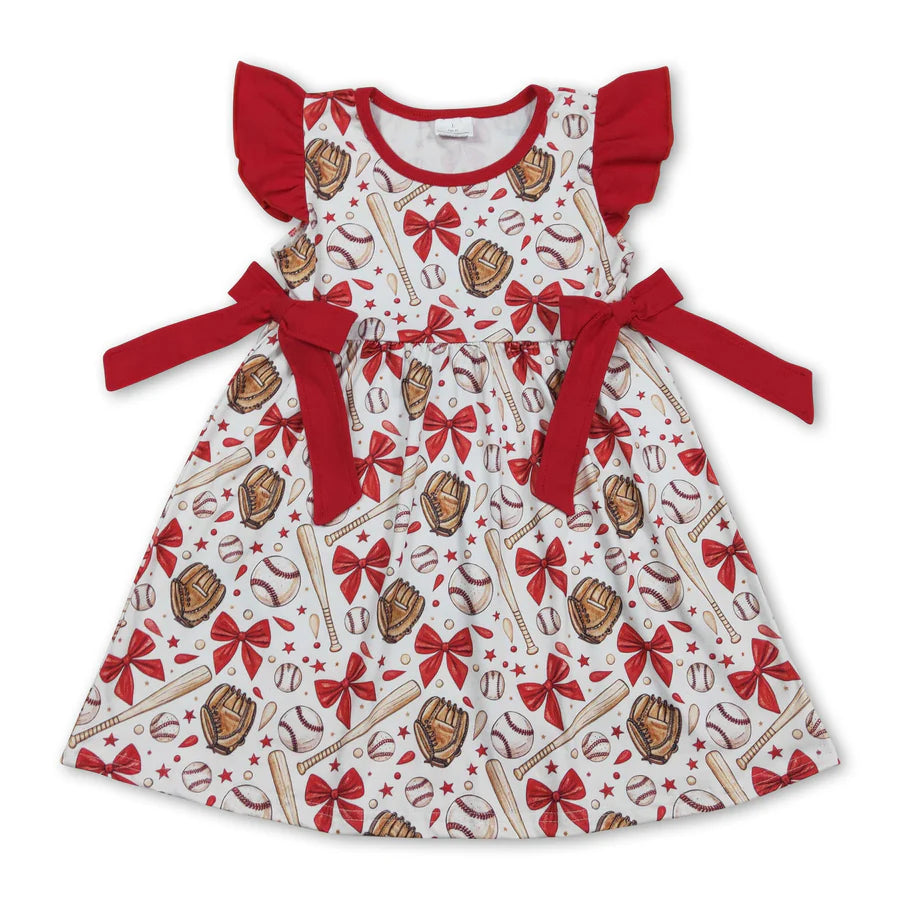 RTS Sibling bow flutter sleeves baseball kids girls dresses