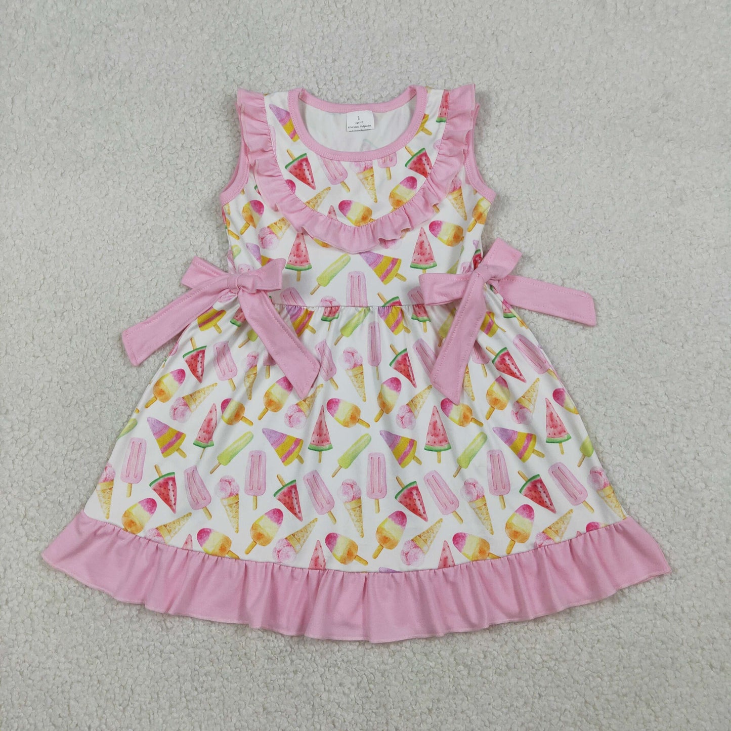 1.15 RTS NO MOQ （In stock）GSD3470 Baby Girls Colorful Popsicle Ice Creams Ruffle Knee length Dresses