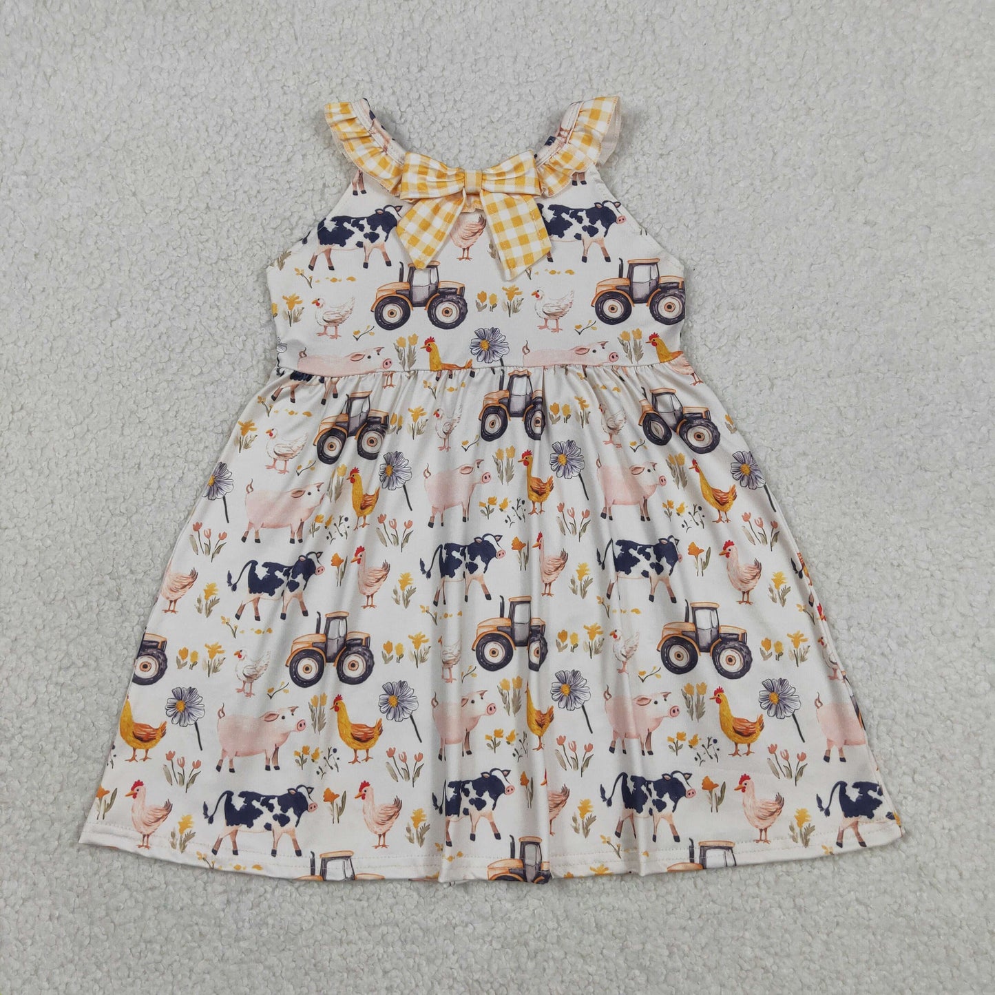 GSD3476 RTS NO MOQ （In stock ）Yellow plaid ruffle farm kids girls summer dresses
