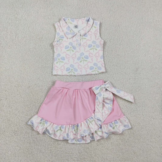 2.2 RTS NO MOQ （In stock）GSD3478 Baby Girls Bows Flowers Button Vest Top Ruffle Skirt Shorts Yoga Active Clothes Sets