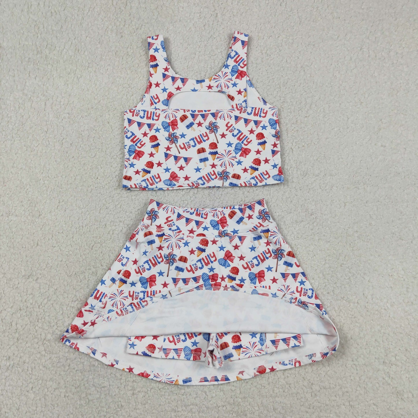 GSD3498 RTS NO MOQ （In stock ）Sleeveless 4th of july popsicle top skirt girls active set