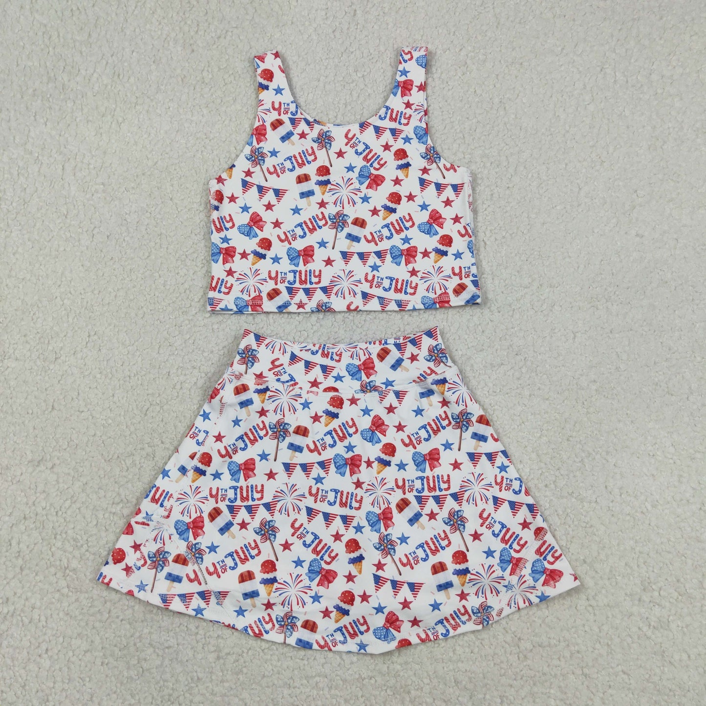 GSD3498 RTS NO MOQ （In stock ）Sleeveless 4th of july popsicle top skirt girls active set