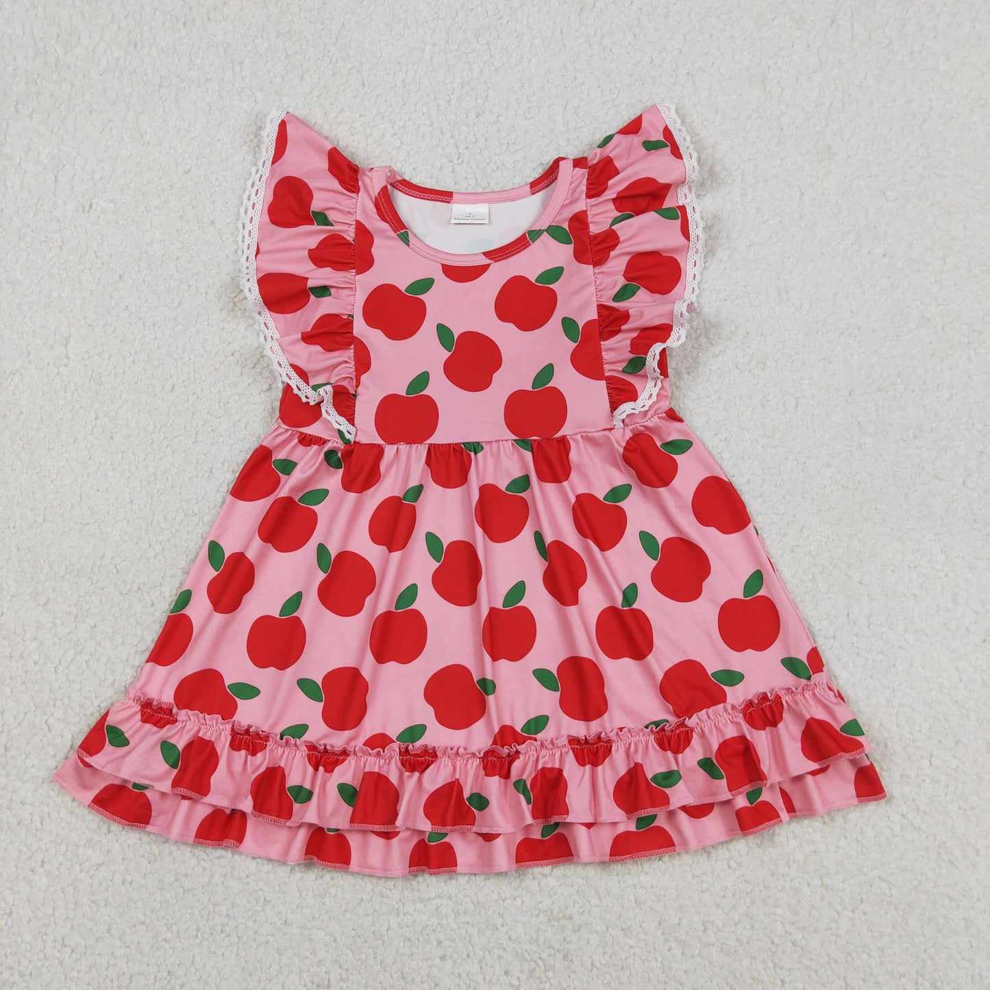 GSD3510 RTS NO MOQ （In stock ）Flutter sleeves apple ruffle kids girls back to school dress
