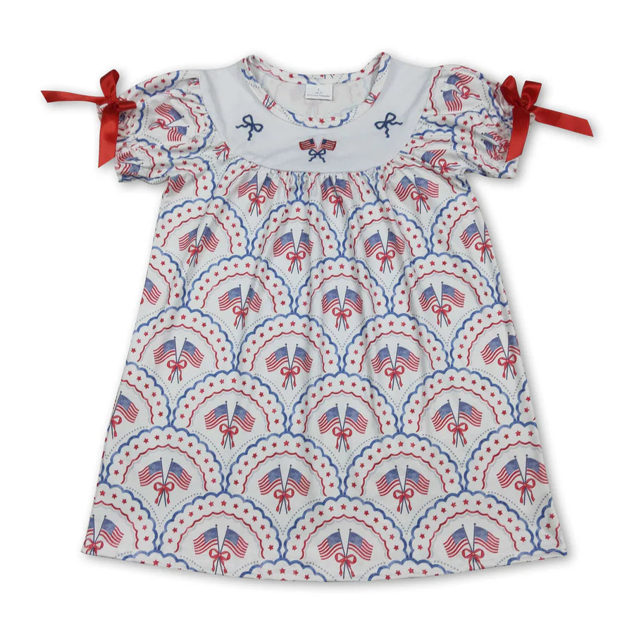 4.15 RTS Sibling Short sleeves bow smocked floral baby girls dresses