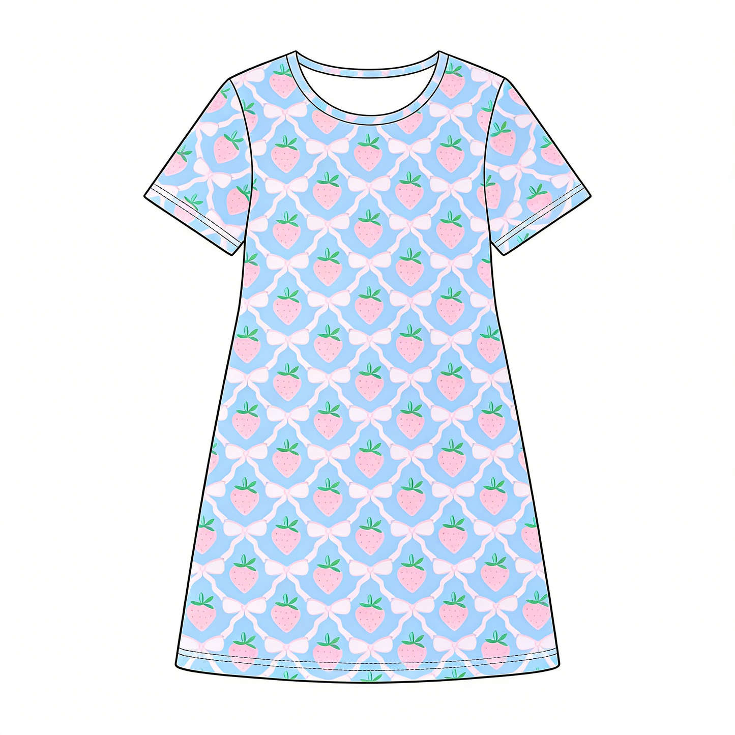 1.5 GSD3527 Pre order No Moq Baby Girls Short Sleeve Pink Bows Strawberry Checked Knee Length Dresses