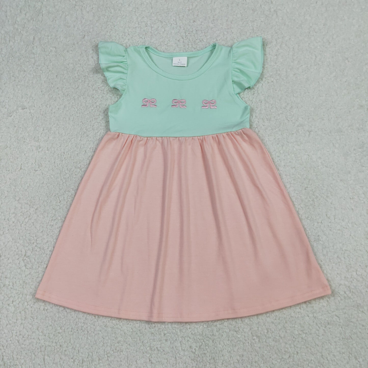 4.2 RTS NO MOQ （In stock）GSD3530 Flutter sleeves bow embroidery baby girls dresses