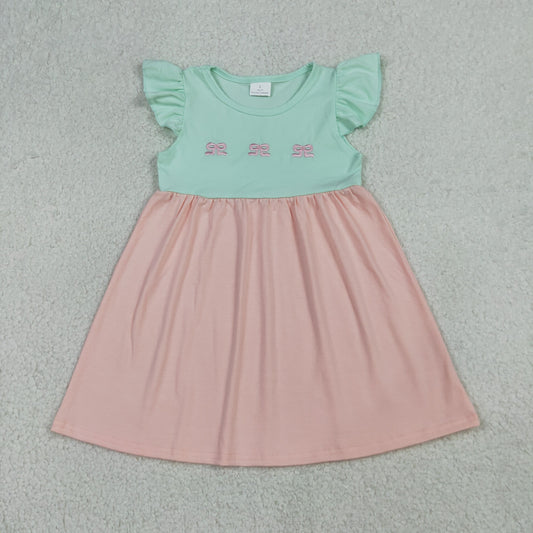 4.1 RTS NO MOQ （In stock）GSD3530 Flutter sleeves bow embroidery baby girls dresses