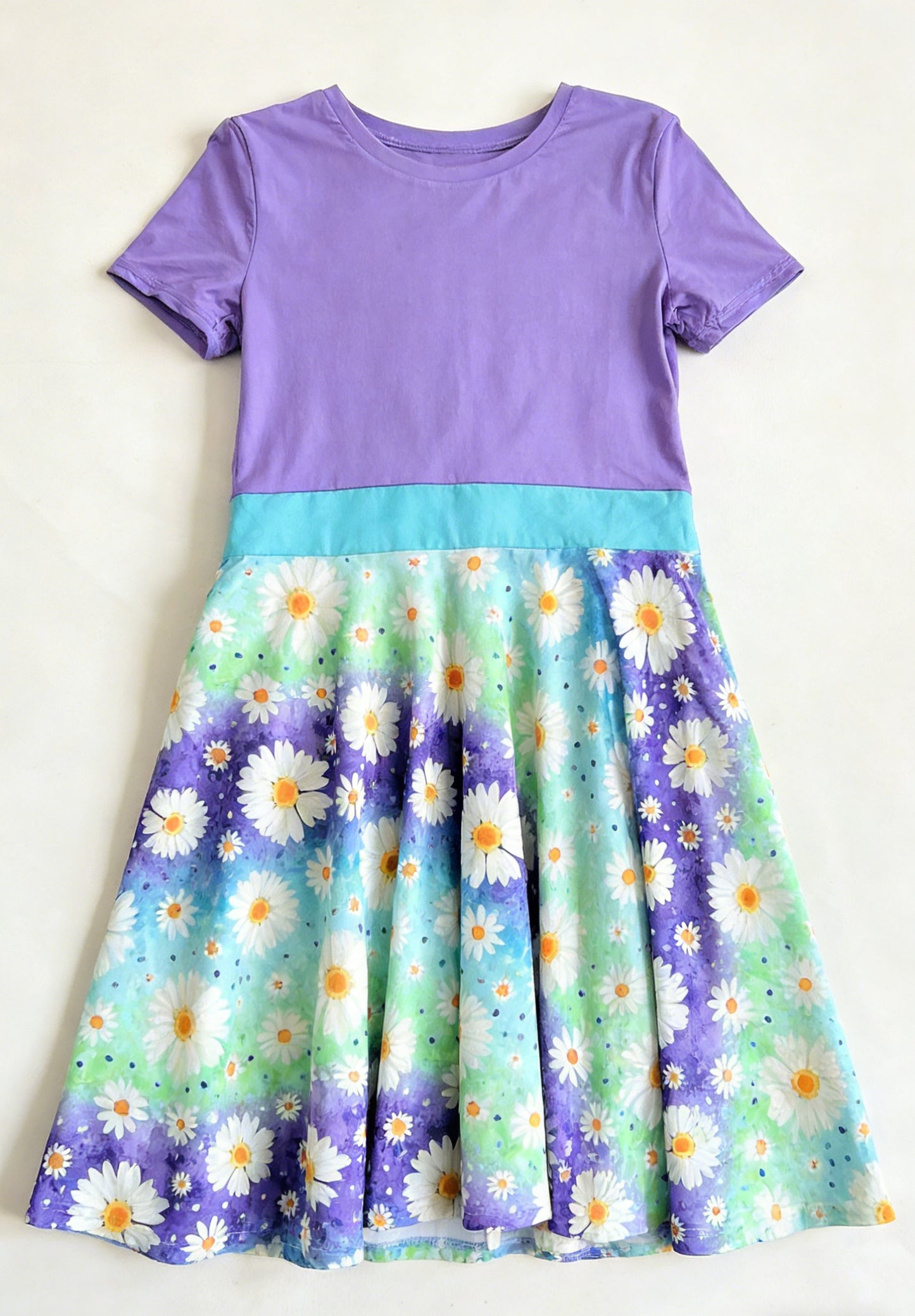 1.6 GSD3534 Pre order No Moq Baby Girls Purple Short Sleeve Daisy Flowers Knee Length Dresses