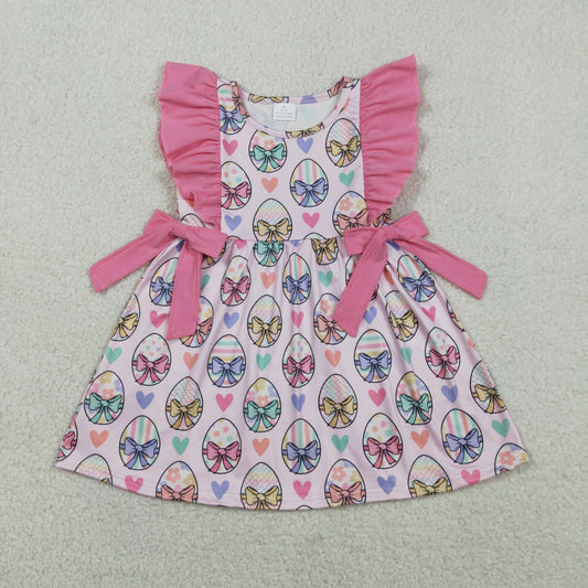 2.9 RTS NO MOQ （In stock）GSD3537 Kids Clothing for Girls Baby Girls Easter Flutter Sleeves Colorful Heart Eggs Knee Length Dresses