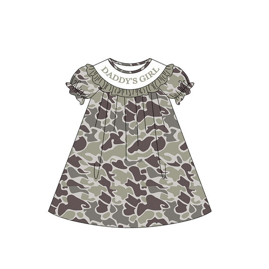 1.6 GSD3539 Pre order No Moq Baby Girls Southern Grey Camo Daddy's Girl Collar Knee Length Dresses