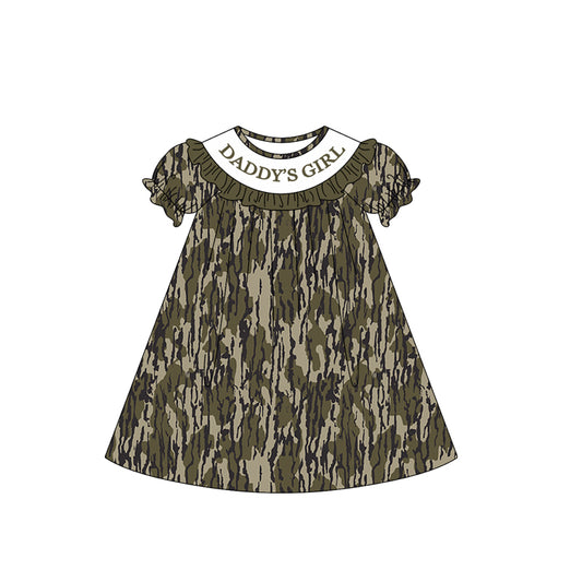 1.6 GSD3540 Pre order No Moq Baby Girls Southern Olive Camo Daddy's Girl Collar Knee Length Dresses