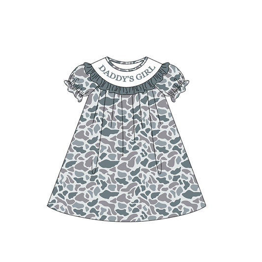 1.6 GSD3541 Pre order No Moq Baby Girls Southern Light Grey Camo Daddy's Girl Collar Knee Length Dresses