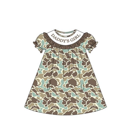 1.6 GSD3542 Pre order No Moq Baby Girls Southern Khaki Camo Daddy's Girl Collar Knee Length Dresses