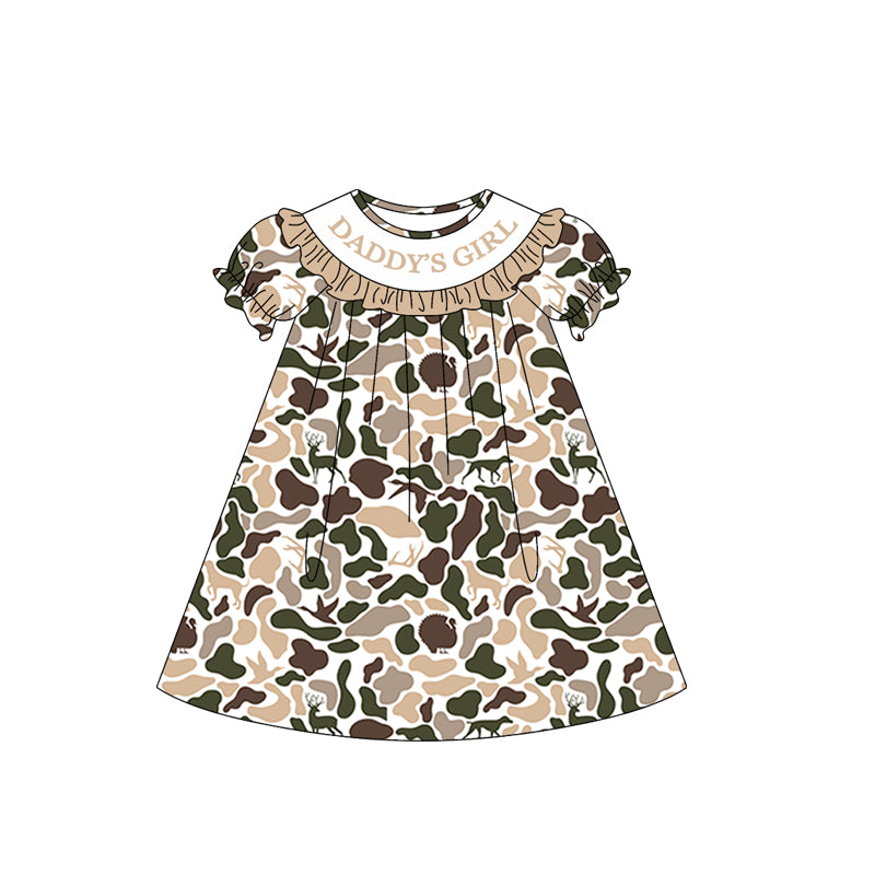 1.6 GSD3544 Pre order No Moq Baby Girls Southern Hunting Duck Dogs Camo Daddy's Girl Collar Knee Length Dresses