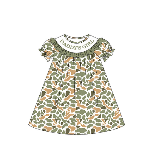 1.6 GSD3545 Pre order No Moq Baby Girls Southern Orange Camo Daddy's Girl Collar Knee Length Dresses