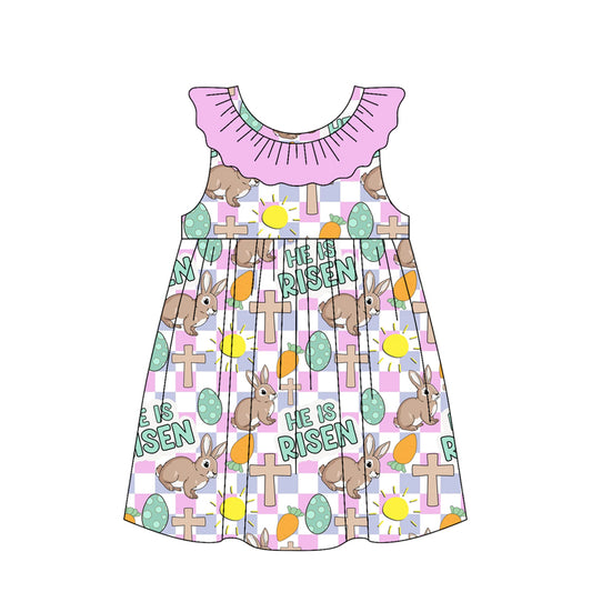 1.6 GSD3550 Pre order No Moq Baby Girls Pink Checked Cross Rabbits Easter Knee Length Dresses