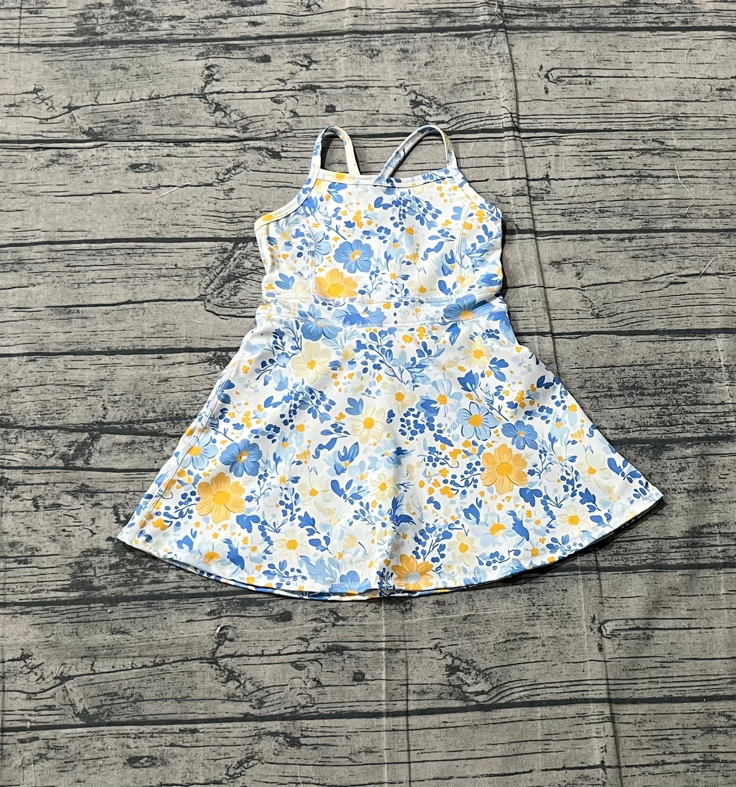 1.16 GSD3565 Sample No Moq Yoga fabric Baby Girls Strap Colorful Flowers Yoga Active Shorts Ruffle Knee Length Dresses