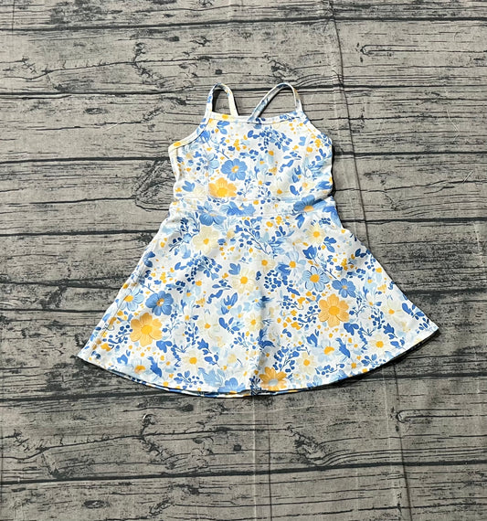 1.16 GSD3565 Sample No Moq Yoga fabric Baby Girls Strap Colorful Flowers Yoga Active Shorts Ruffle Knee Length Dresses