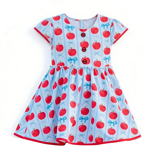 1.9 GSD3577 Pre order No Moq Baby Girls Bows Apples Stripe Back to School Knee Length Dresses