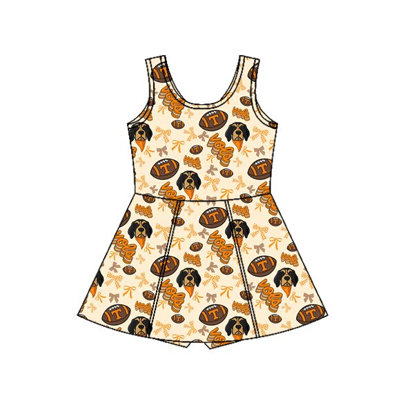 1.9 GSD3583 Pre order No Moq Yoga fabric Baby Girls Footballs Dogs T Team Yoga Active Shorts Knee Length Dresses