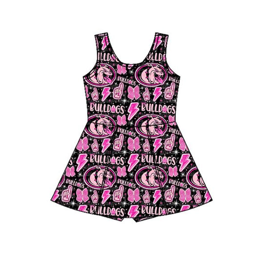 1.9 GSD3584 Pre order No Moq Yoga fabric Baby Girls Bows Bulldogs Team Yoga Active Shorts Knee Length Dresses