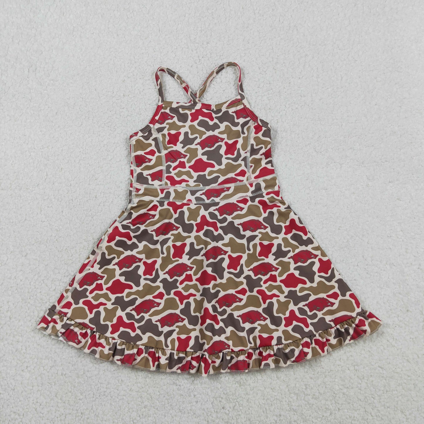 3.28 RTS NO MOQ （In stock）GSD3587 Straps camo hogs kids girls team athletic dress