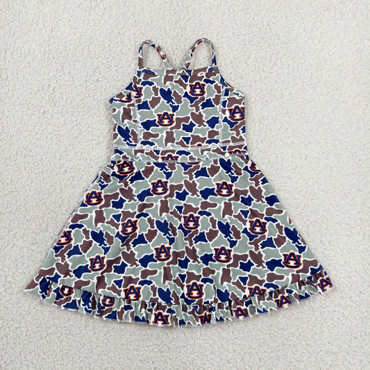 GSD3588 RTS NO MOQ （In stock）Baby Girls Strap Camo AU Team Yoga Active Shorts Ruffle Knee Length Dresses