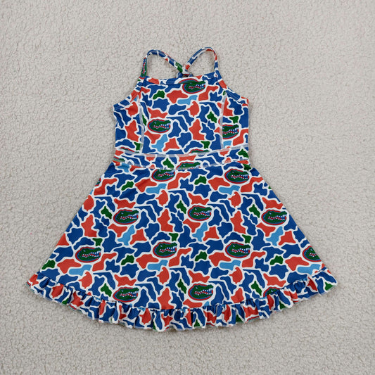 GSD3589 RTS NO MOQ （In stock）Straps camo crocodile kids girls team athletic dress