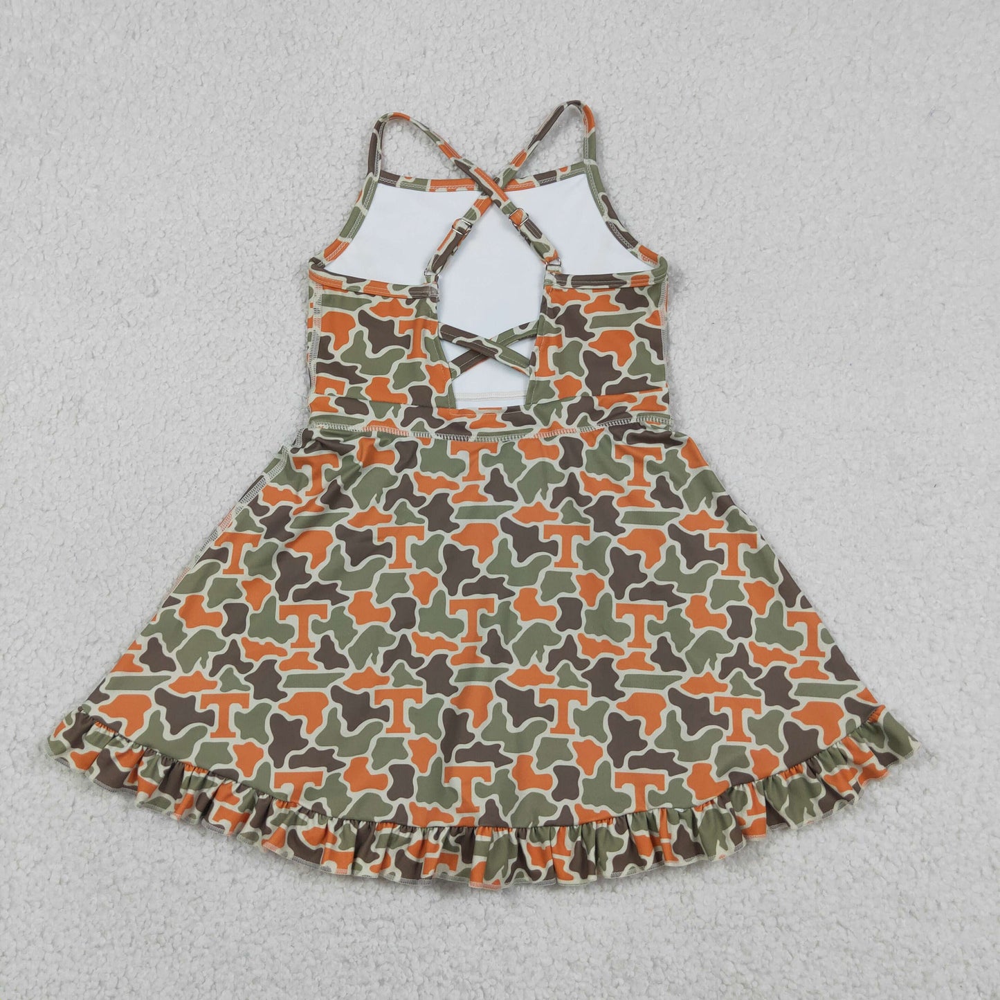 GSD3590 RTS NO MOQ （In stock ）Baby Girls Strap Camo T Team Yoga Active Shorts Ruffle Knee Length Dresses Preorder