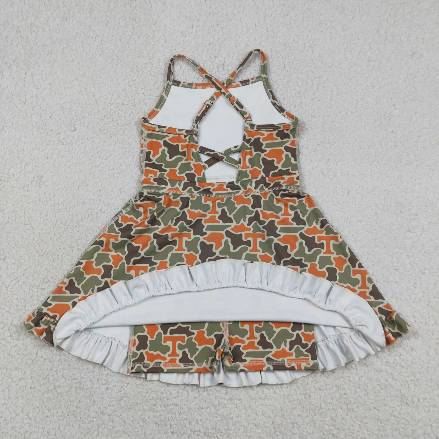 GSD3590 RTS NO MOQ （In stock ）Baby Girls Strap Camo T Team Yoga Active Shorts Ruffle Knee Length Dresses Preorder