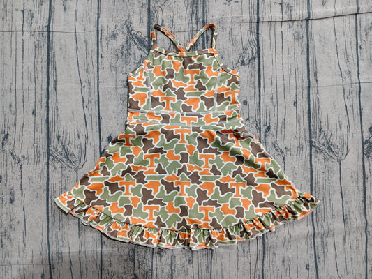 4.1 GSD3590 Sample No Moq Baby Girls Strap Camo T Team Yoga Active Shorts Ruffle Knee Length Dresses Preorder
