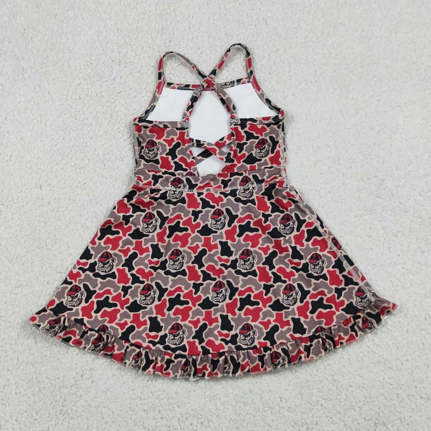 GSD3593 RTS NO MOQ （In stock）Straps camo dog kids girls team athletic dresses