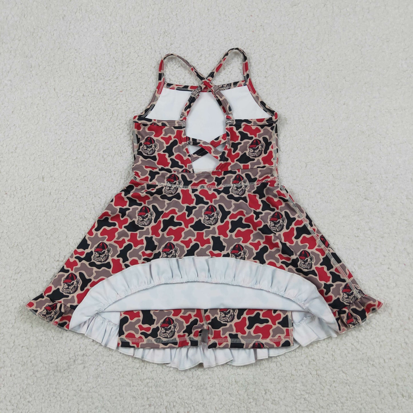 GSD3593 RTS NO MOQ （In stock）Straps camo dog kids girls team athletic dresses