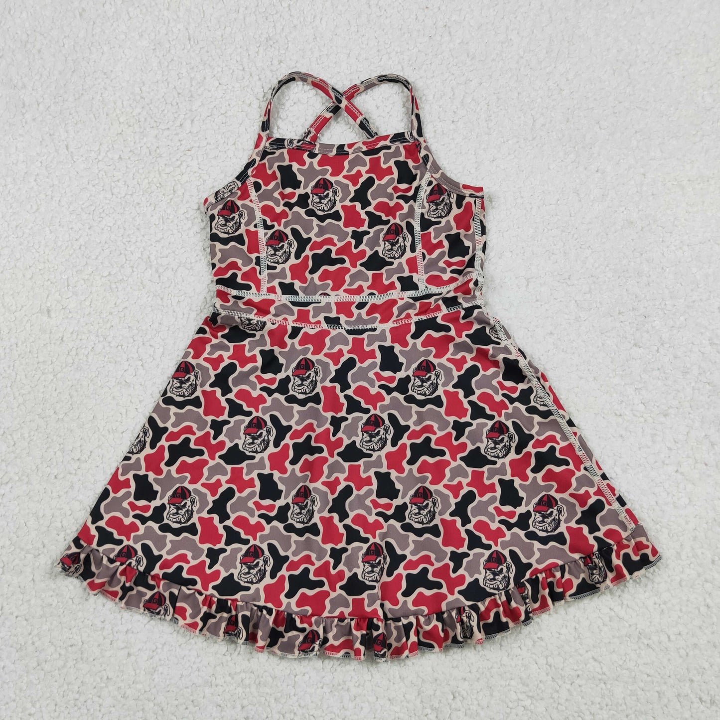 GSD3593 RTS NO MOQ （In stock）Straps camo dog kids girls team athletic dresses