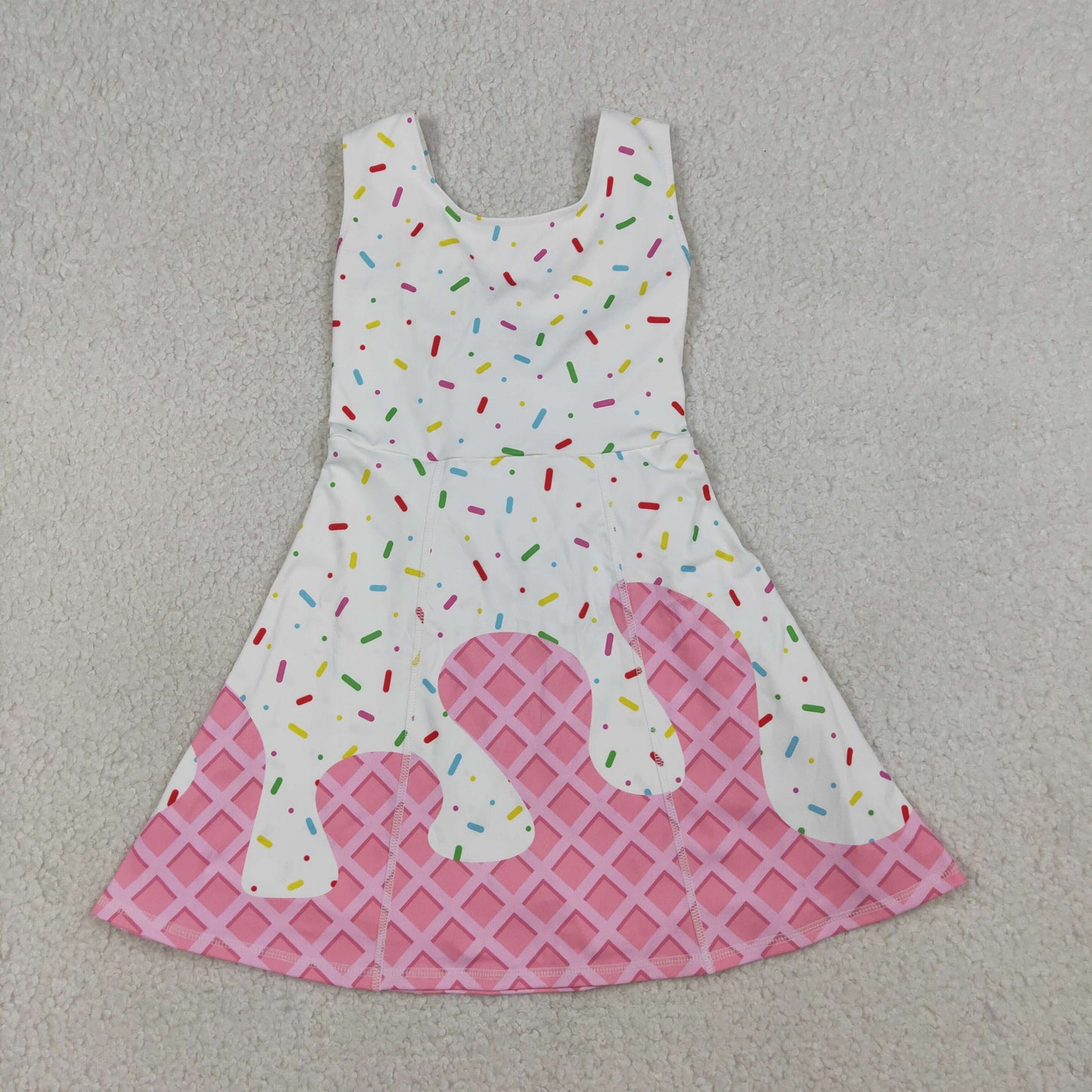 3.24 RTS NO MOQ （In stock）GSD3594 Kids Fashion Clothes Baby Girls Sleeveless Pink Drip Sprinkles Team Yoga Active Shorts Knee Length Dresses