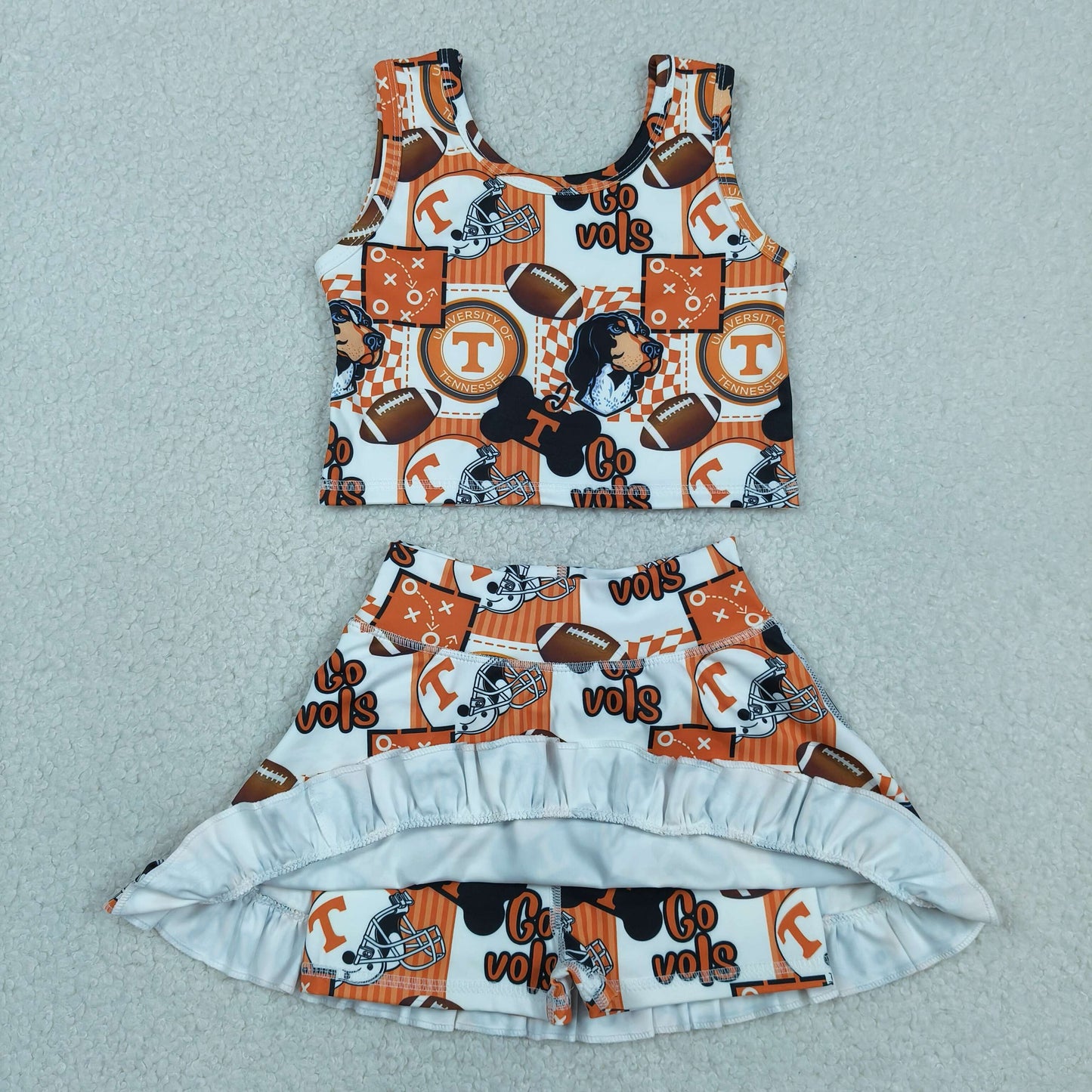 GSD3613 RTS NO MOQ （In stock ）Sleeveless T dog football top skirt girls active wear set