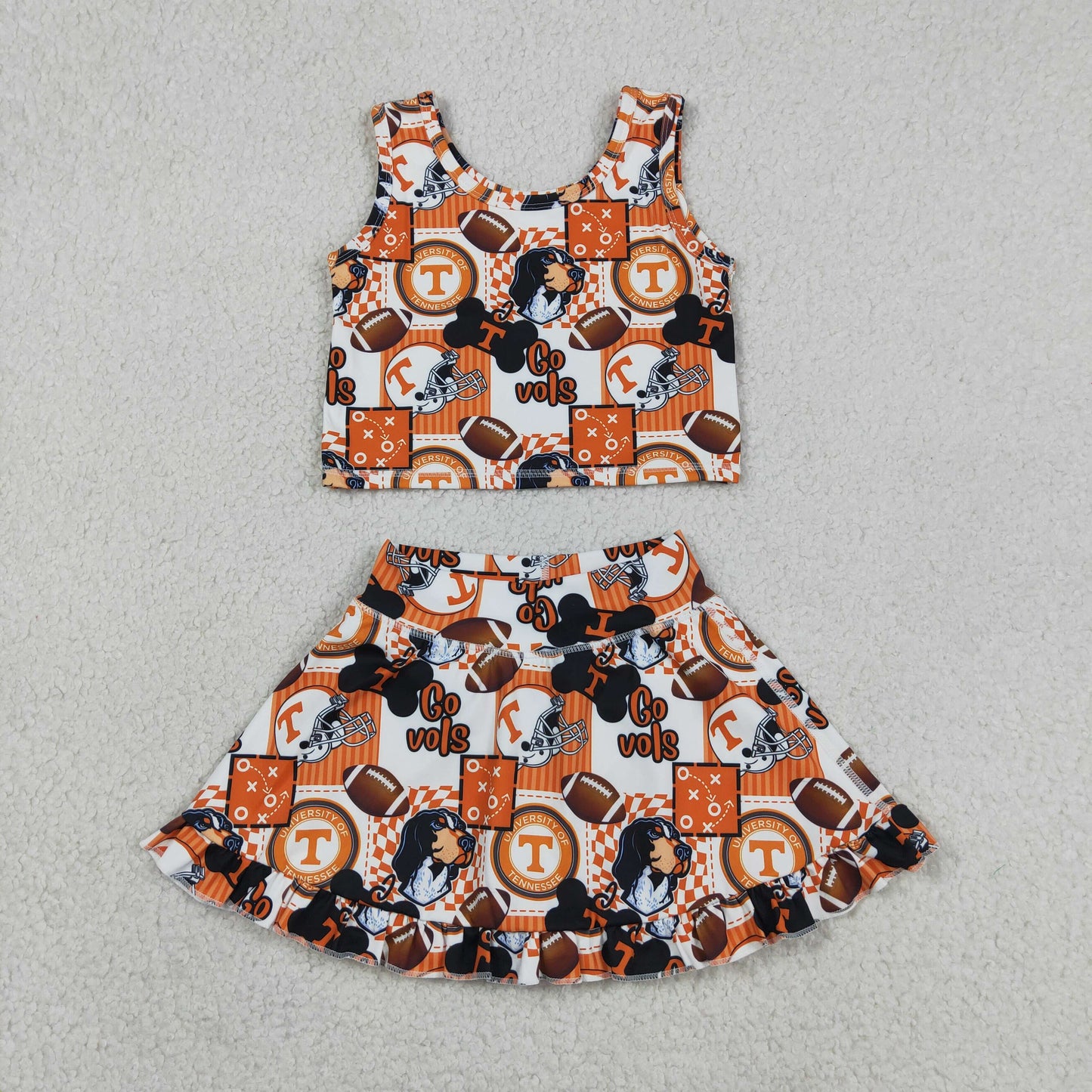 GSD3613 RTS NO MOQ （In stock ）Sleeveless T dog football top skirt girls active wear set