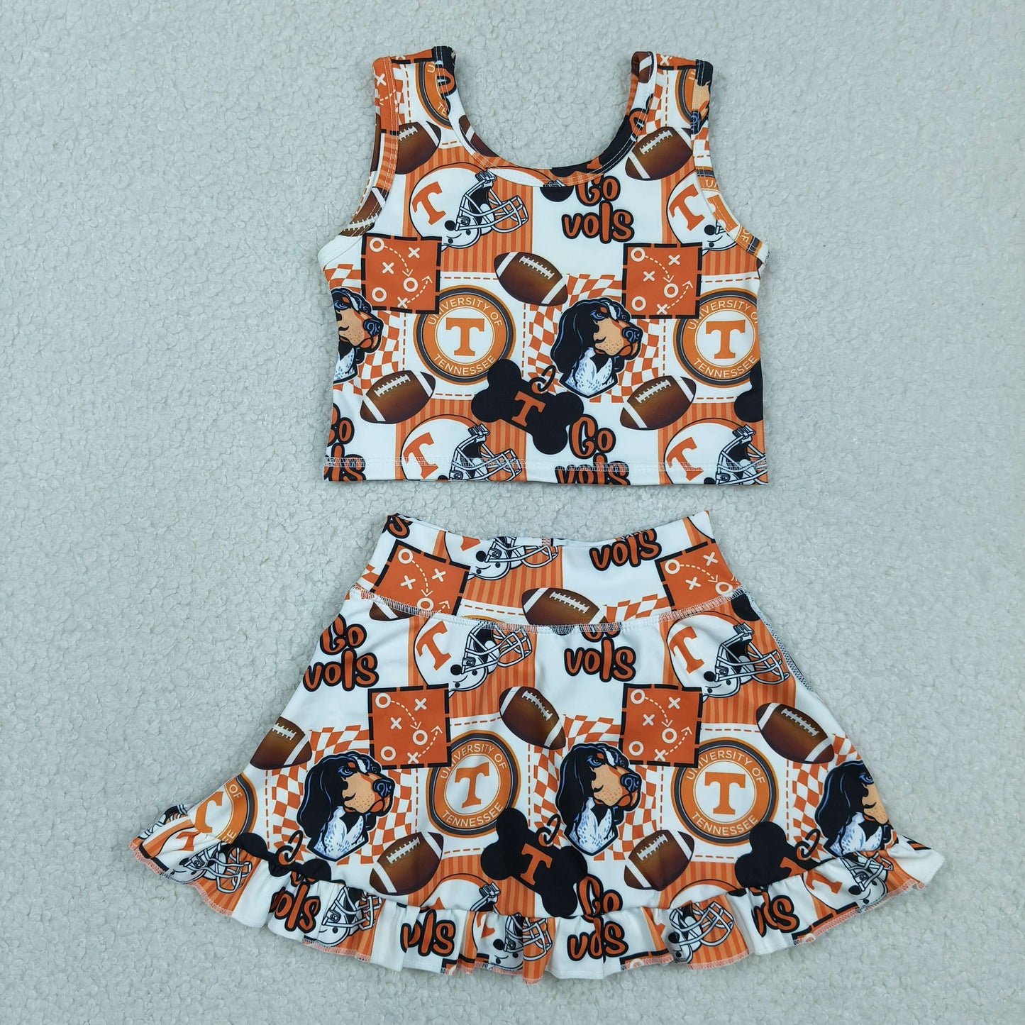 GSD3613 RTS NO MOQ （In stock ）Sleeveless T dog football top skirt girls active wear set
