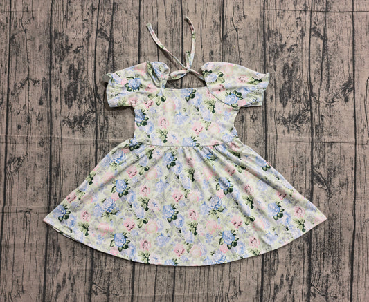 2.2 GSD3615 Sample No Moq Baby Girls Short Ruffle Sleeve Colorful Flowers Knee Length Dresses