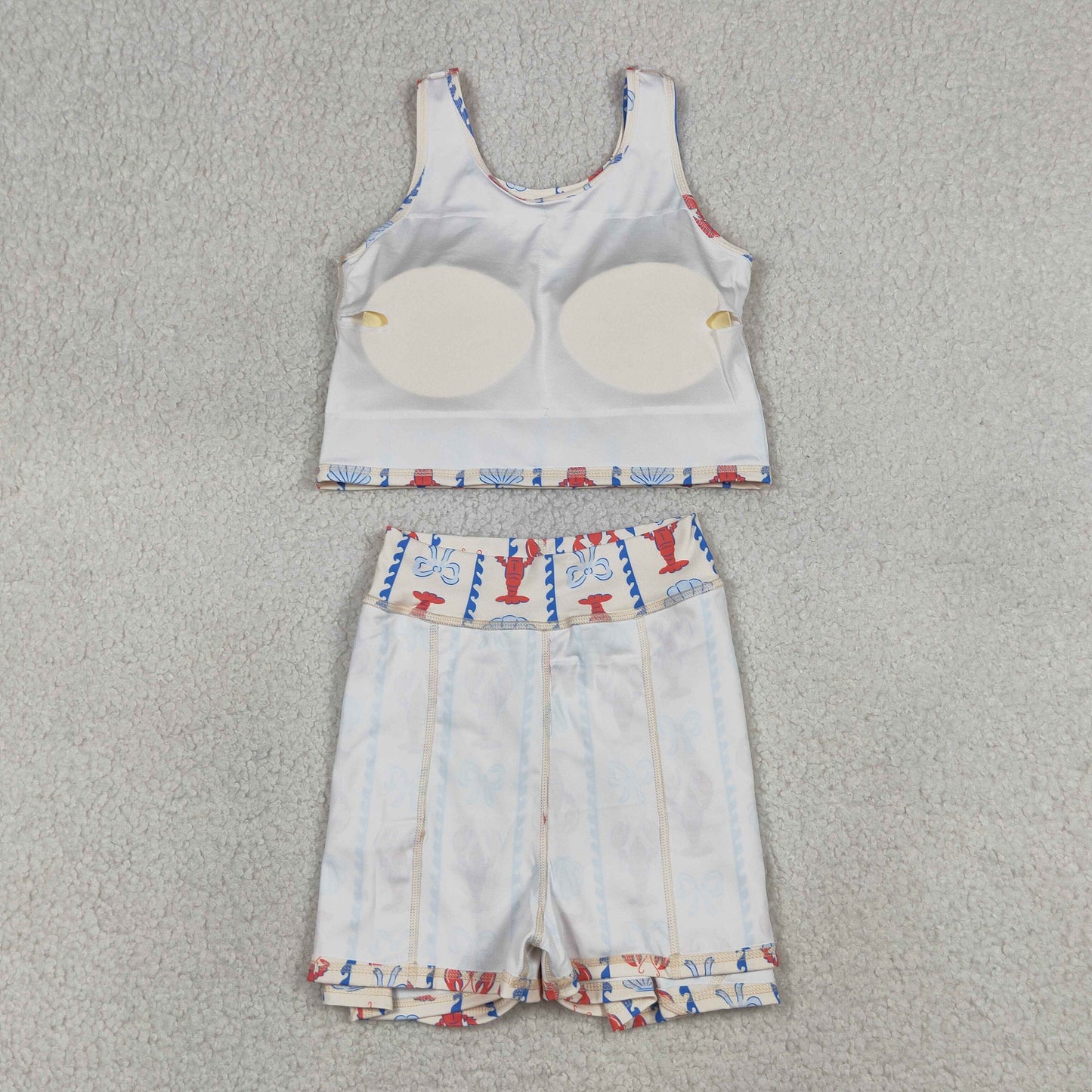 4.11 GSD3626 RTS NO MOQ （In stock ）Sleeveless crawfish bow top skirt girls active wear set