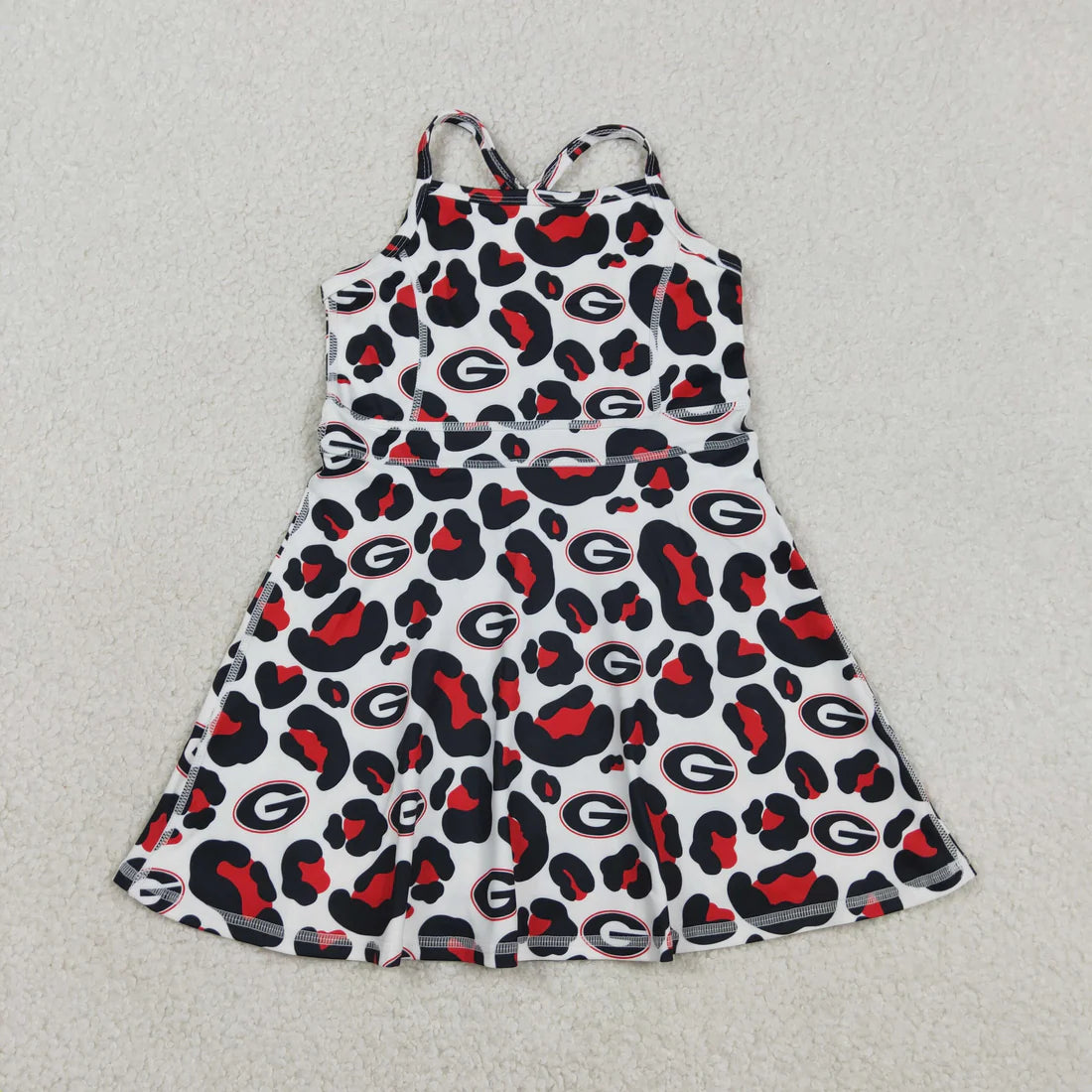 3.20 RST Sibling Baby Girls Strap Leopard Team Yoga Active Short Team Knee Length Dresses